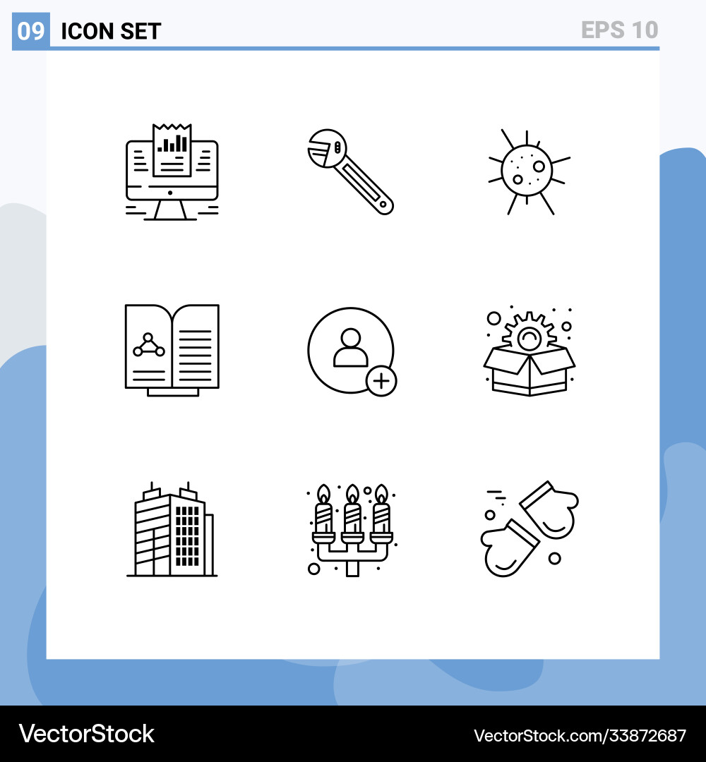 Modern set 9 outlines and symbols such as add Vector Image