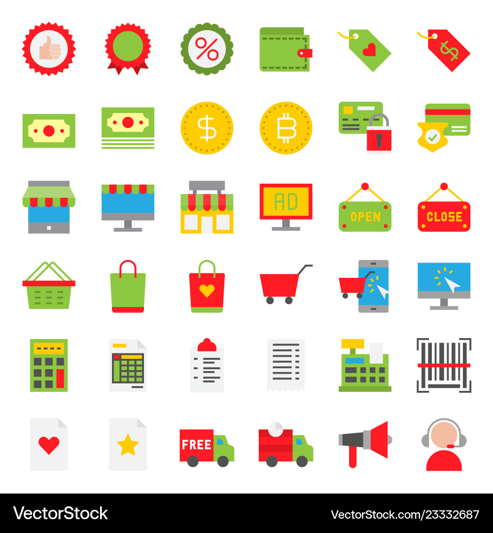 Online shopping icon set flat style Online shopping icon set flat style vector image