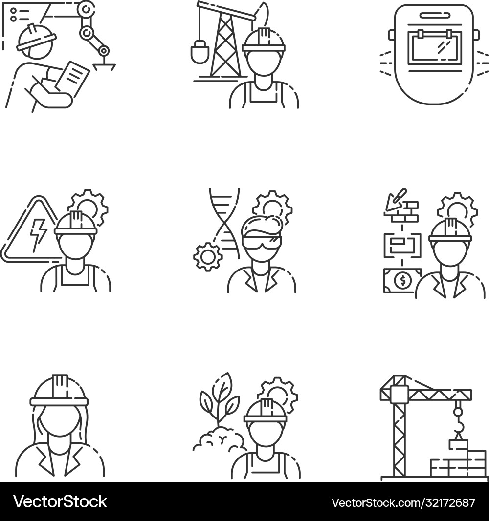 Professional worker pixel perfect linear icons set Professional worker pixel perfect linear icons set vector image