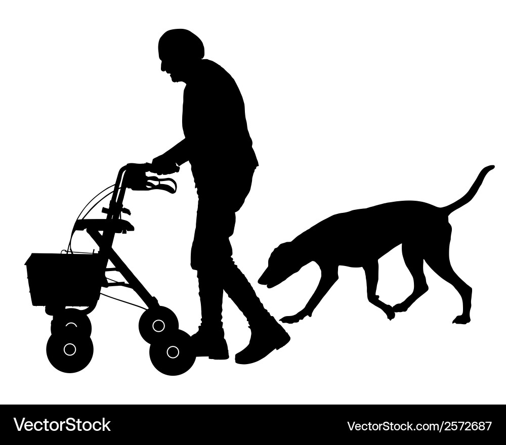 Senior Woman with Rollator and Dog Vector Image