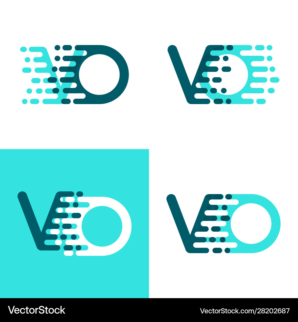 Vo Buchstaben Logo mit Akzent Geschwindigkeit grün und blau Vo Buchstaben Logo mit Akzent Geschwindigkeit grün und blau vektorbild