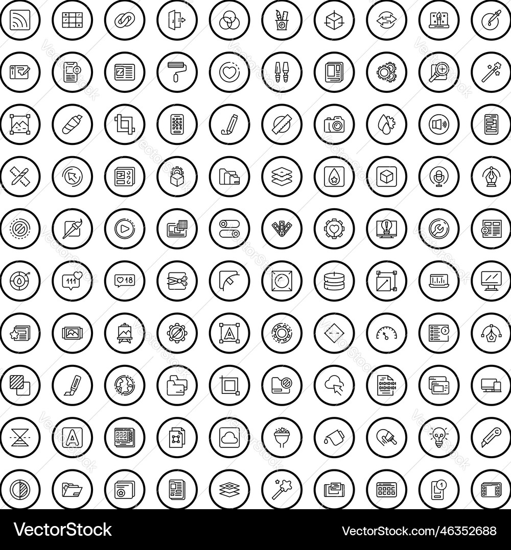 100 interface icons set outline style 100 interface icons set outline style vector image