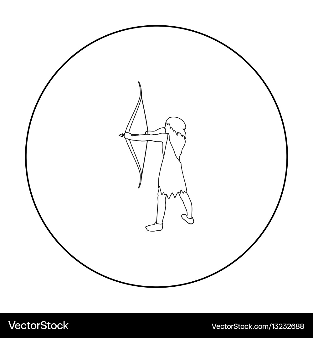 Caveman with bow and arrow icon in outline style Vector Image