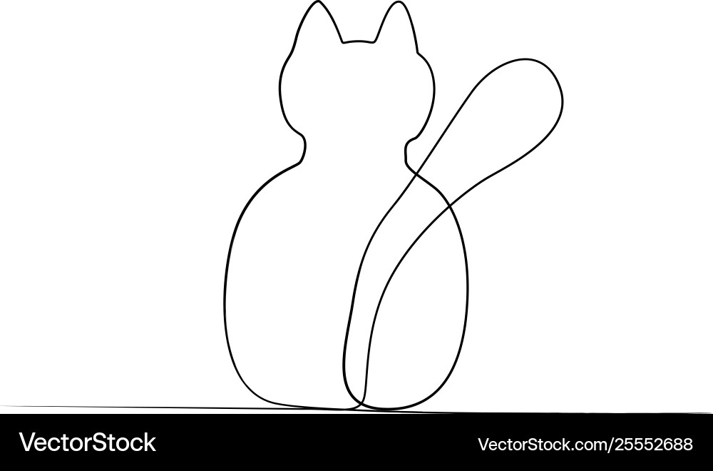 Continuous one line sitting cat back side view vector image
