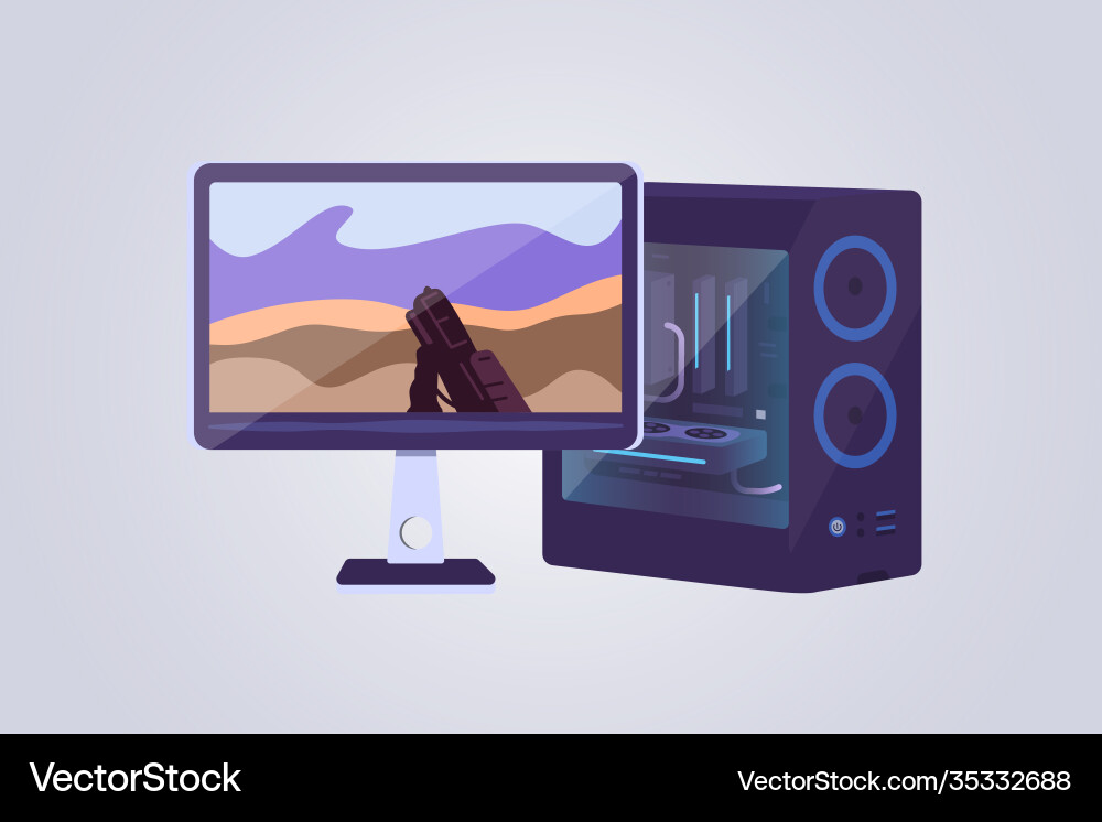 Desktop computer and display icons game Desktop computer and display icons game vector image