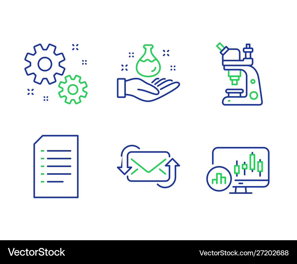 Document chemistry lab and refresh mail icons set Document chemistry lab and refresh mail icons set vector image