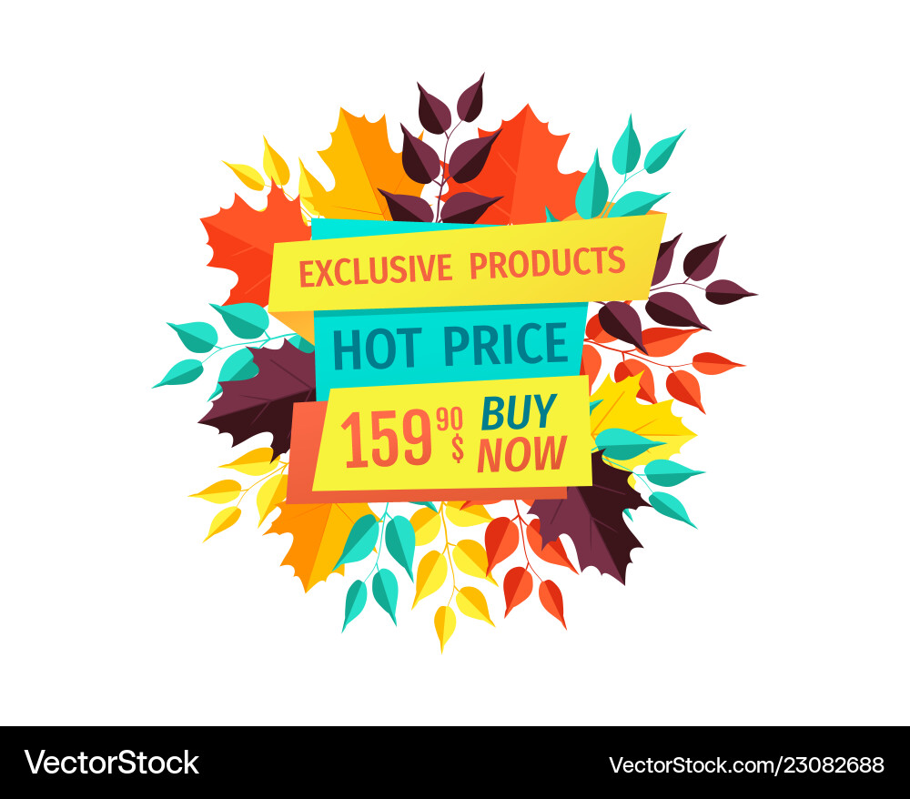 Hot price on exclusive products autumn sale logo Hot price on exclusive products autumn sale logo vector image