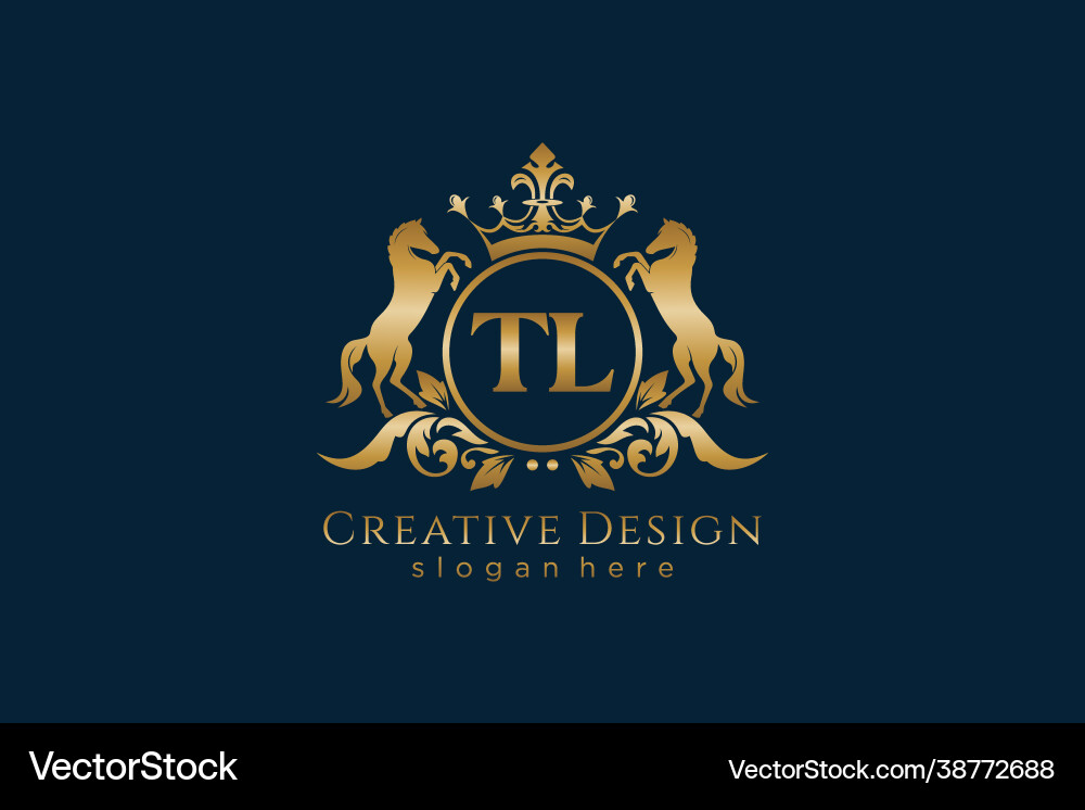 Initial tl retro golden crest with circle and two vector image