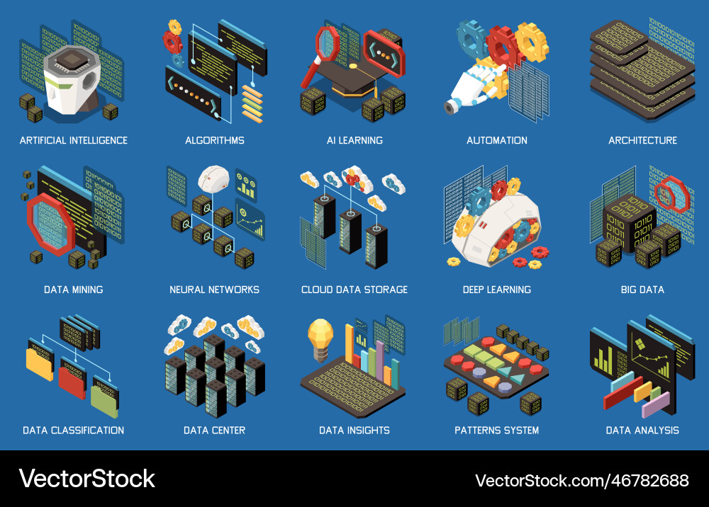Machine learning compositions set Machine learning compositions set vector image