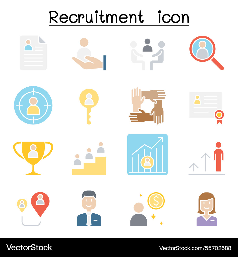 Rekrutierung und Job-Icon in flacher Farbe eingestellt Rekrutierung und Job-Icon in flacher Farbe eingestellt vektorbild