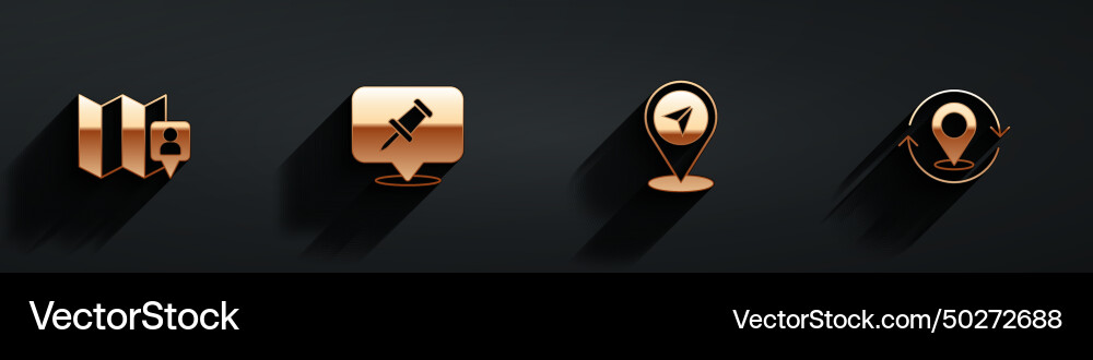 Set folded map with location marker push pin Set folded map with location marker push pin vector image