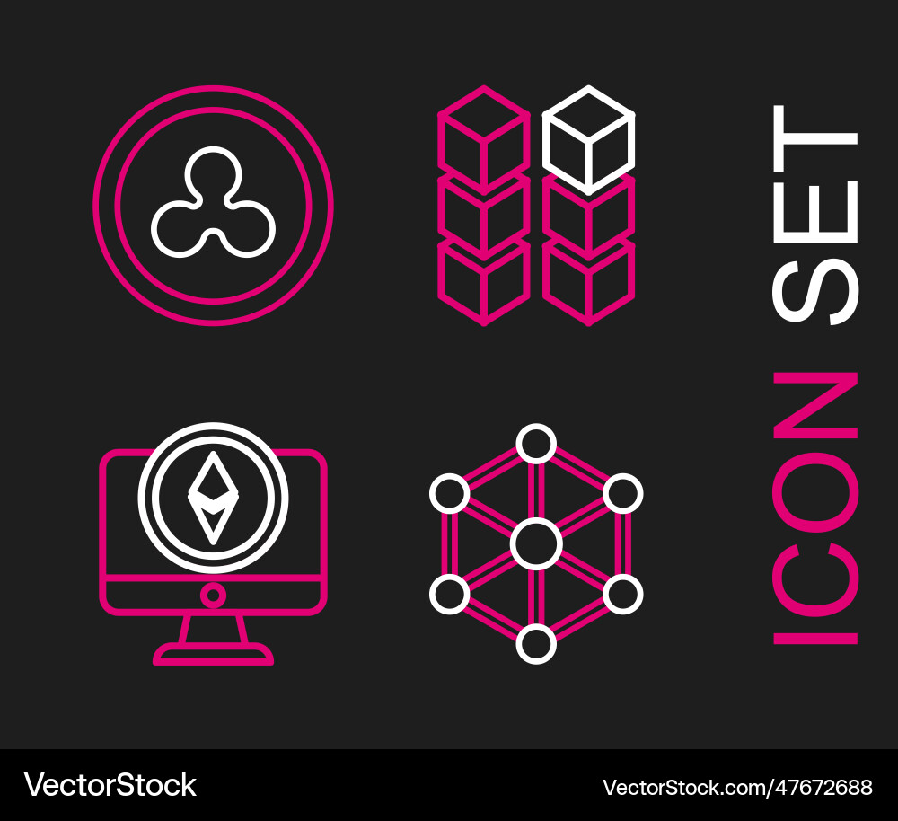 Set line blockchain technology monitor Vector Image