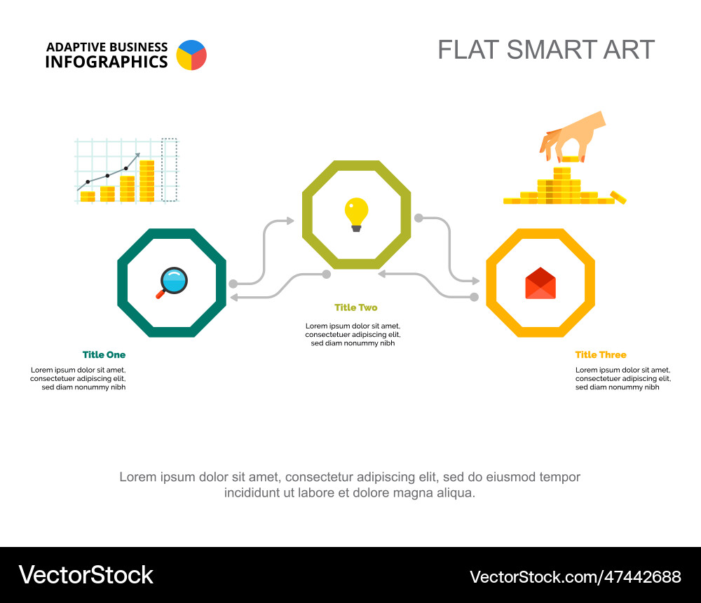 Three elements flowchart slide template Three elements flowchart slide template vector image