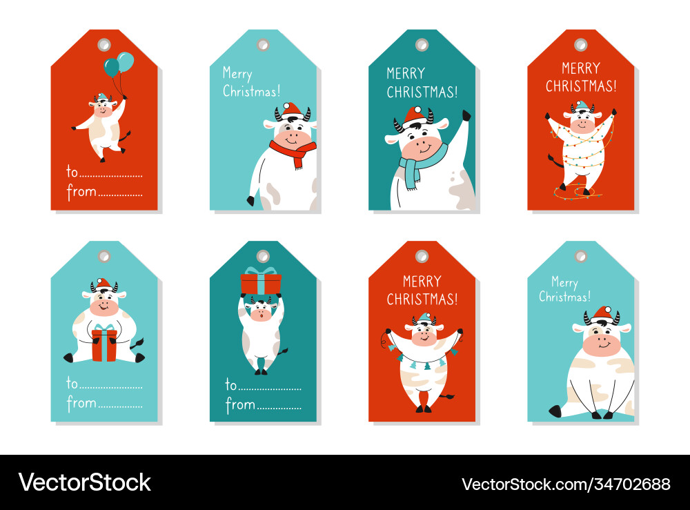 Weihnachts-Tag-Set Cartoon Stierpapier Etikettenkarte Weihnachts-Tag-Set Cartoon Stierpapier Etikettenkarte vektorbild