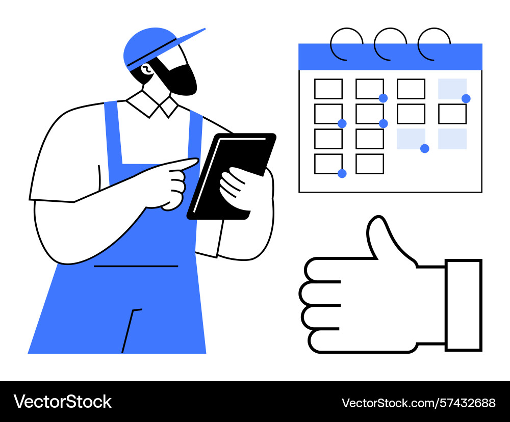 Worker using digital tablet to manage tasks Worker using digital tablet to manage tasks vector image