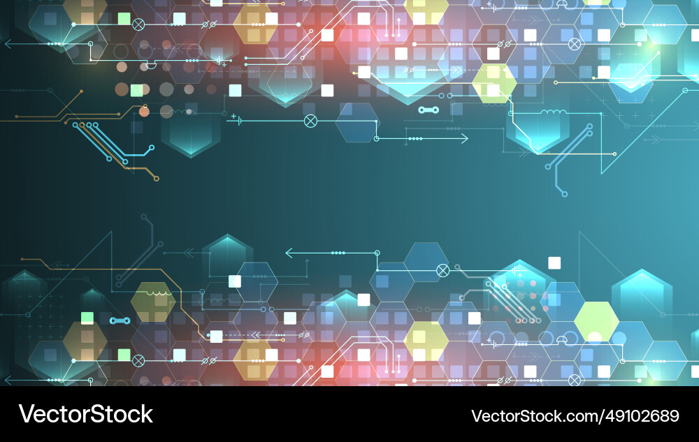 Abstract circuit board and hexagons on gradient Abstract circuit board and hexagons on gradient vector image