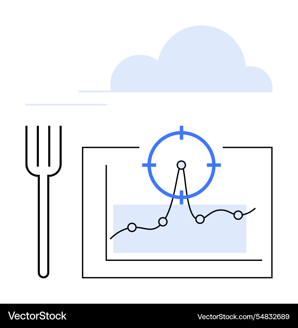 Data analytics targeting graph near fork and cloud vector image
