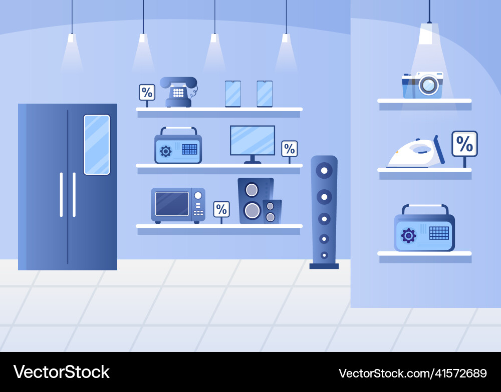 Electronics store that sells computers tv Electronics store that sells computers tv Vector Image
