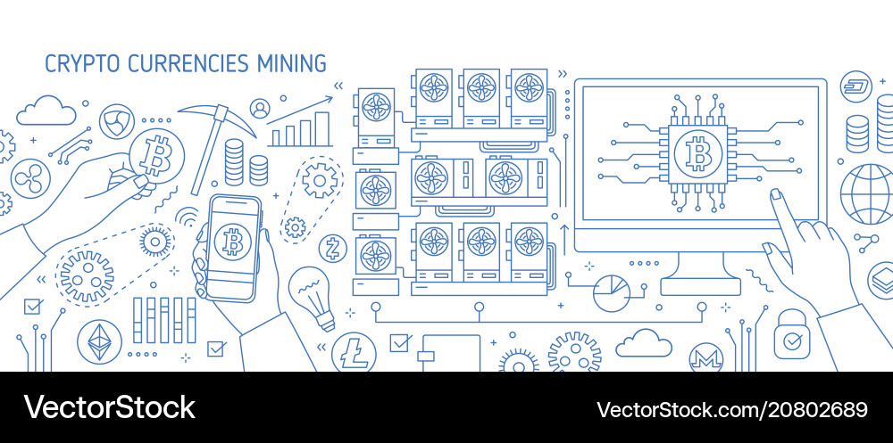 Horizontal banner with computer monitor hand Horizontal banner with computer monitor hand vector image