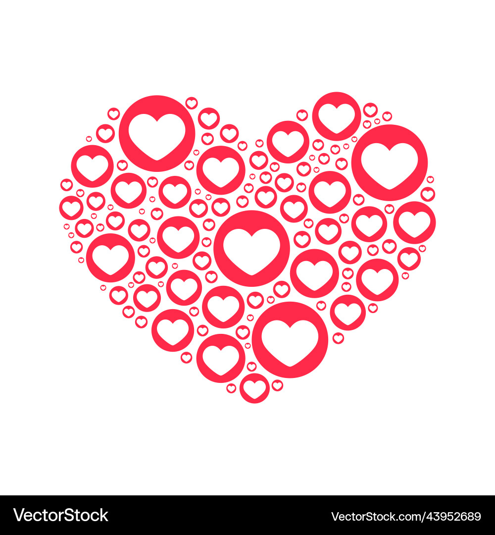 Likes in shape of heart red like icons forming Vector Image