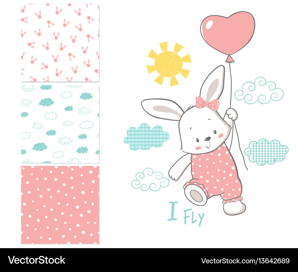Little bunny is flying in a balloon surface Little bunny is flying in a balloon surface vector image