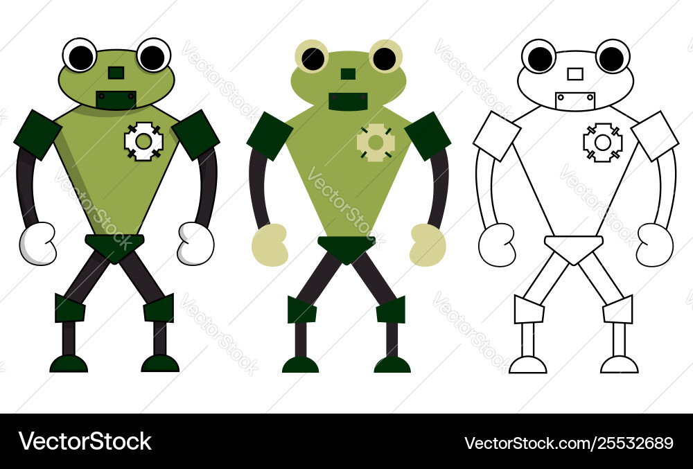 Set robot frog in different style isolated Set robot frog in different style isolated vector image