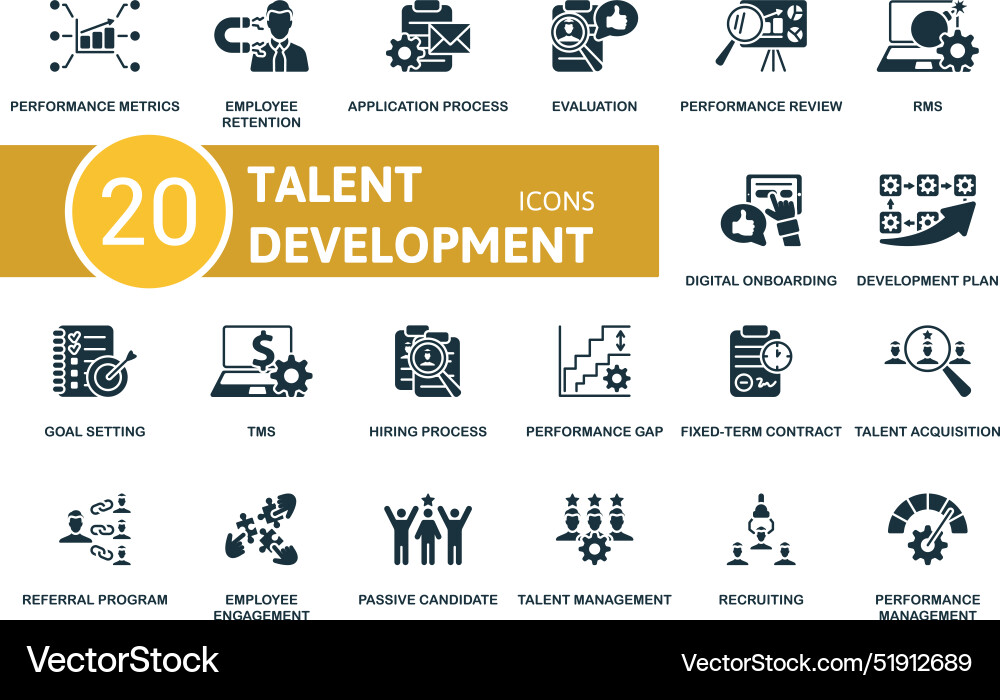 Talent development icon set performance metrics Talent development icon set performance metrics vector image