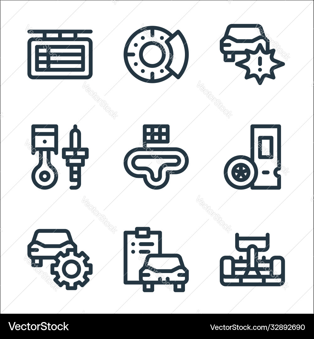 Auto racing line icons linear set quality Auto racing line icons linear set quality vector image