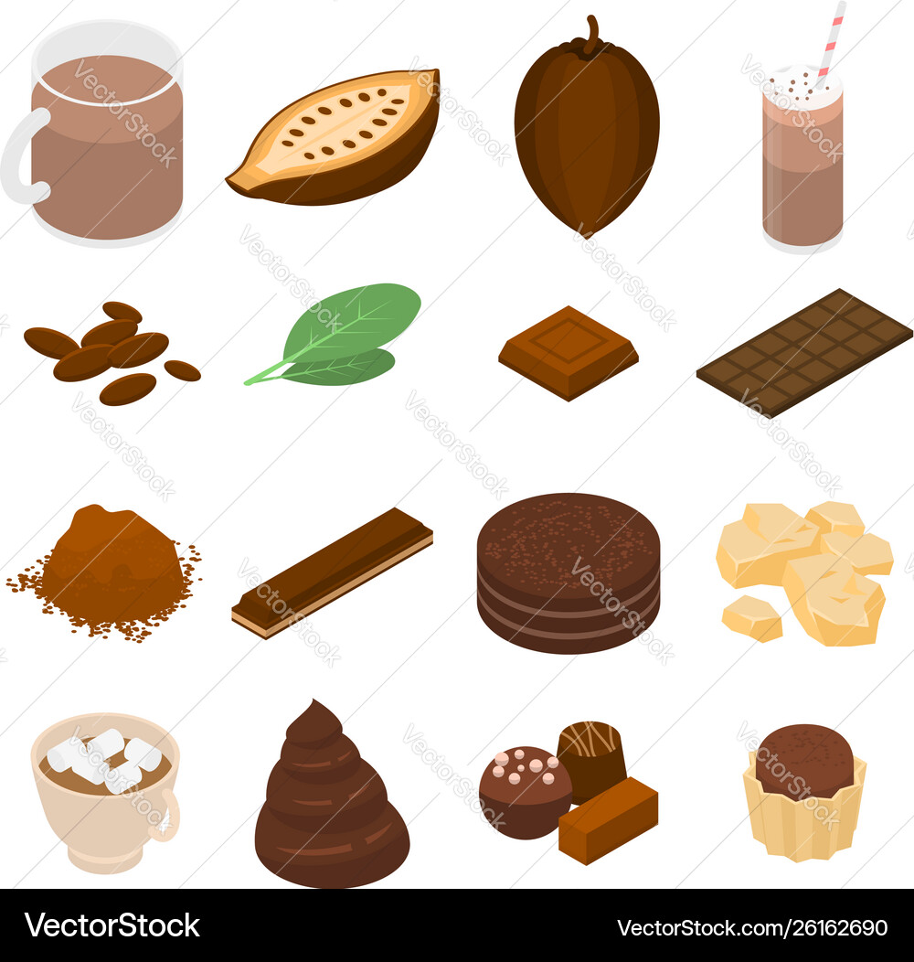 Cocoa icons set isometric style Cocoa icons set isometric style vector image