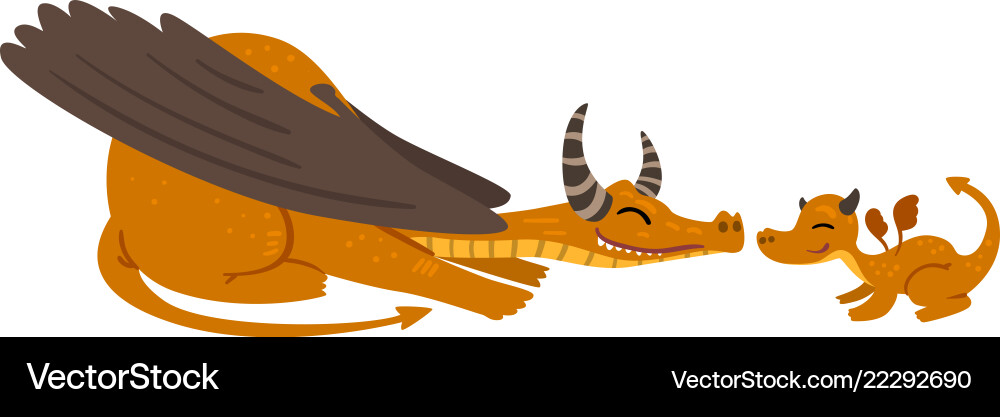 Cute mature dragon and baby loving mother Cute mature dragon and baby loving mother vector image