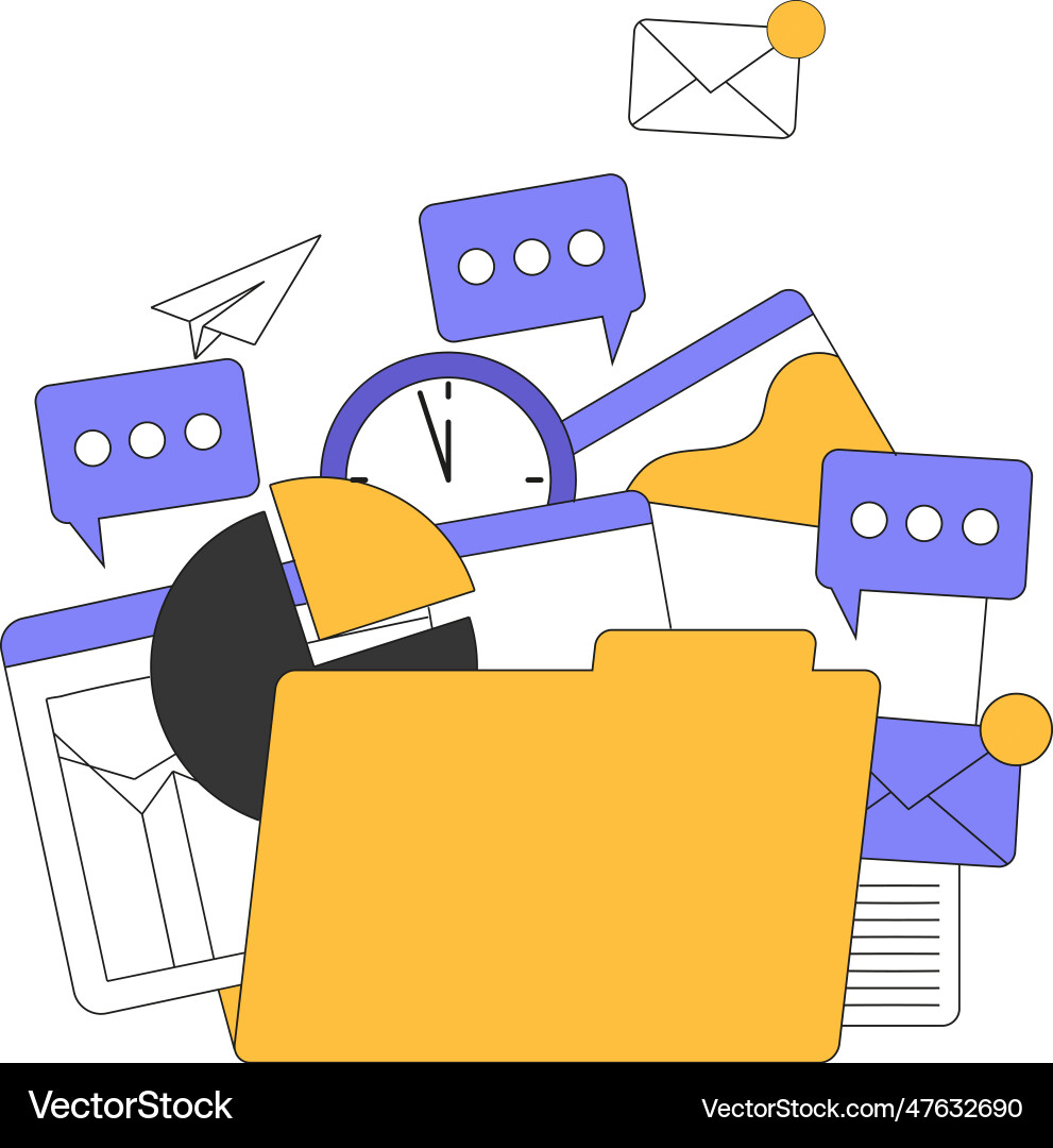 Data storage with yellow folder and different Data storage with yellow folder and different vector image