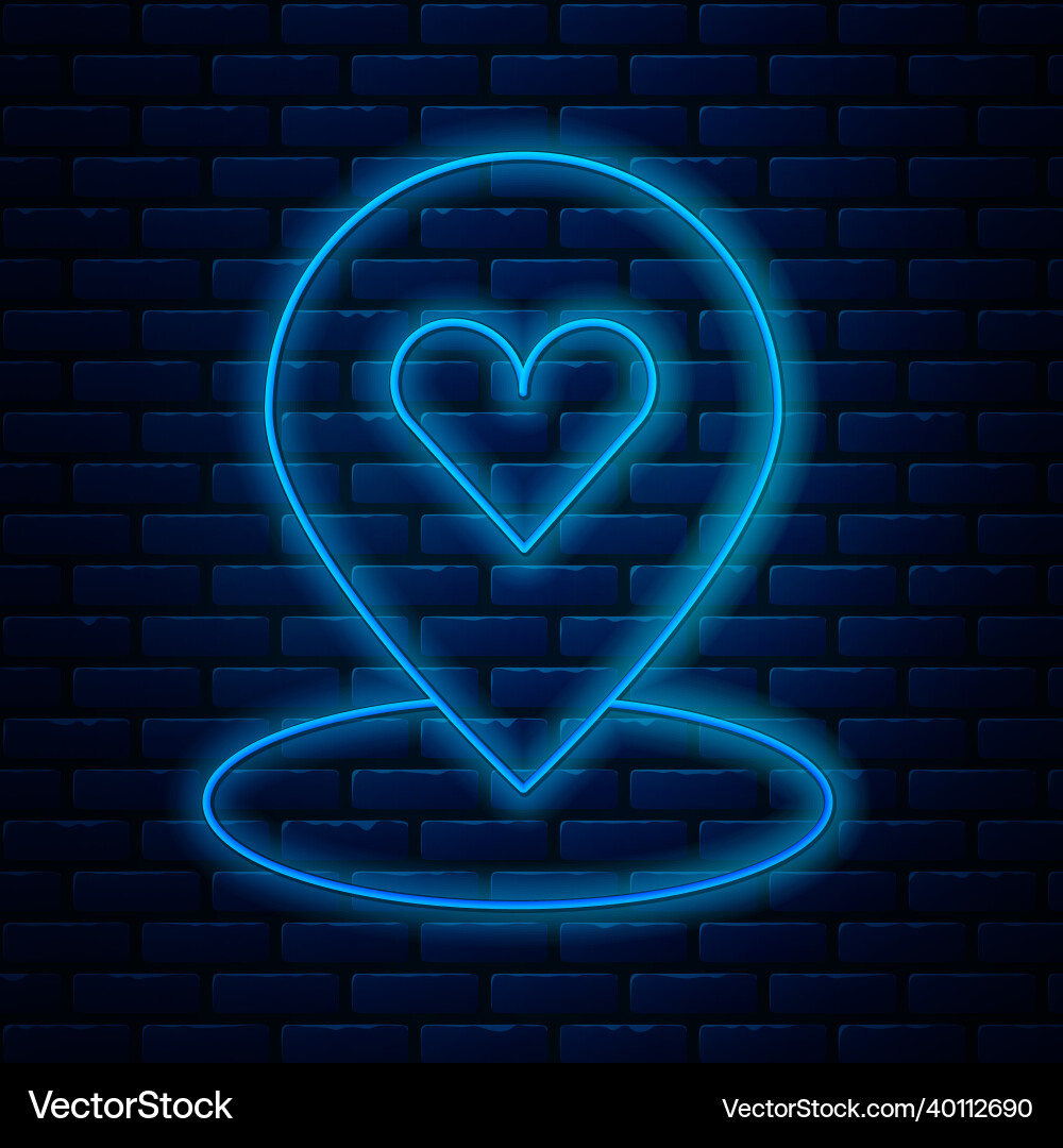 Glowing neon line map pointer with heart icon Glowing neon line map pointer with heart icon vector image