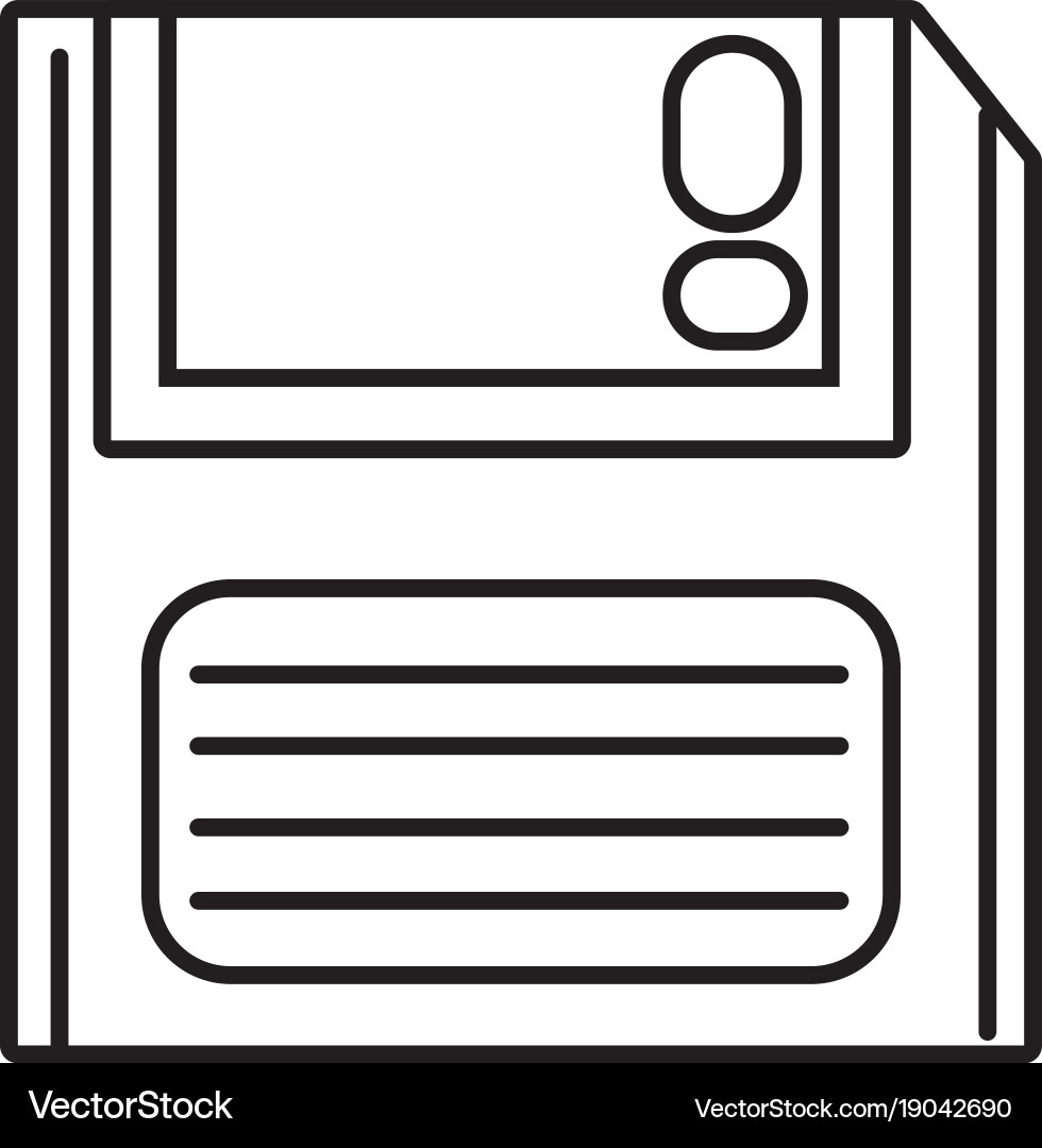 Line retro diskette technology with data vector image