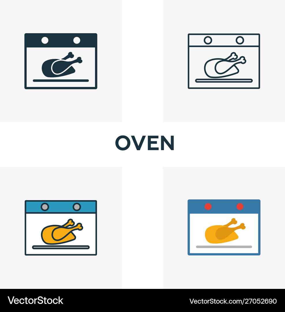 Oven icon set four elements in different styles Vector Image