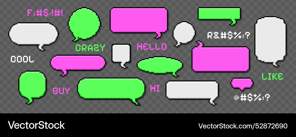Pixel dialogue boxes speech bubbles empty Pixel dialogue boxes speech bubbles empty Vector Image