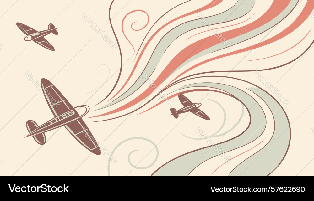 Retro airplanes with artistic contrails design Vector Image