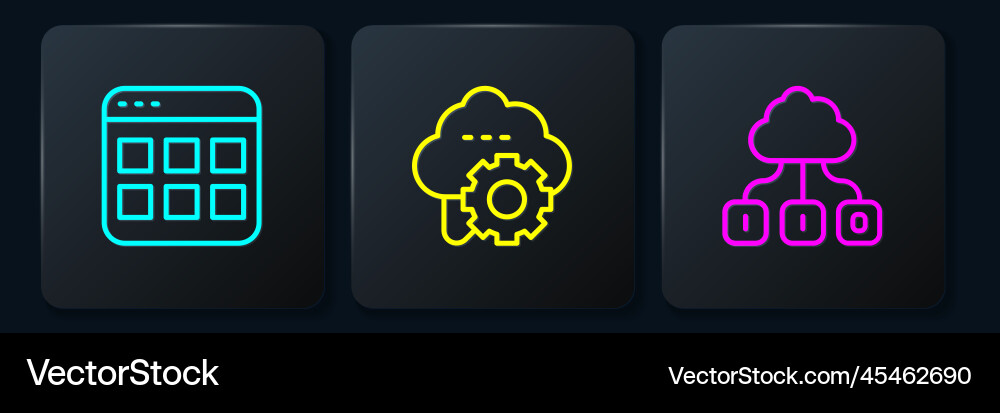 Set line browser files cloud technology data Set line browser files cloud technology data vector image