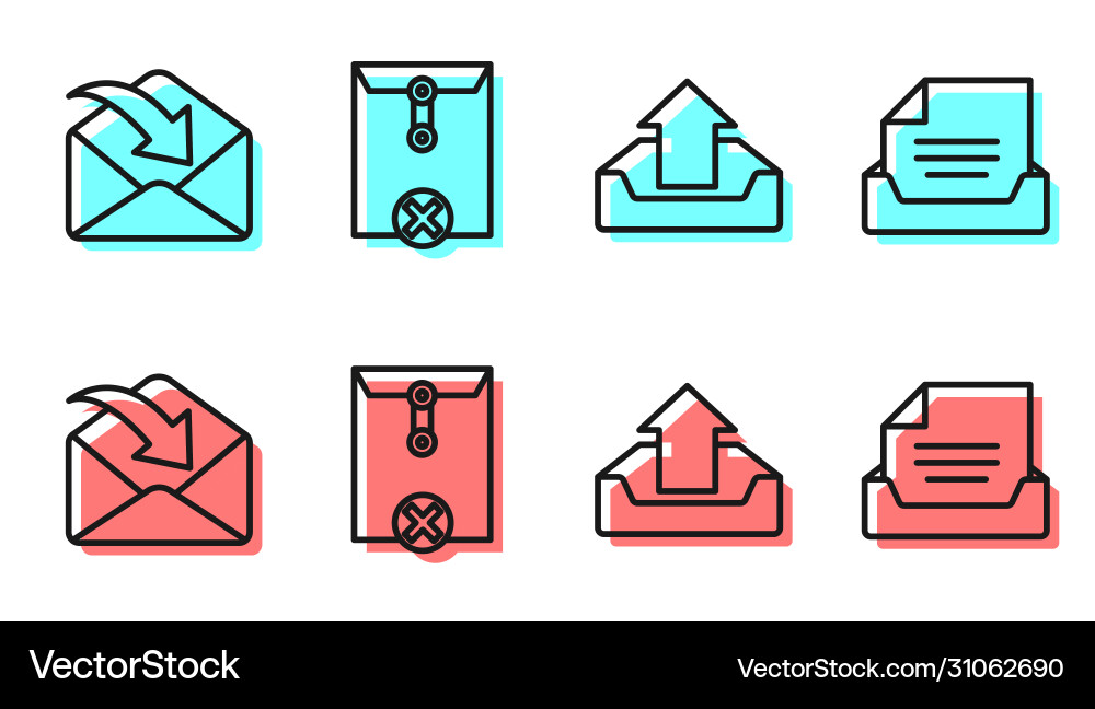 Set line upload inbox envelope delete vector image