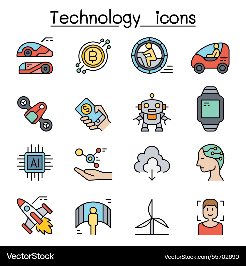 Technology icon set in colorline style Technology icon set in colorline style vector image