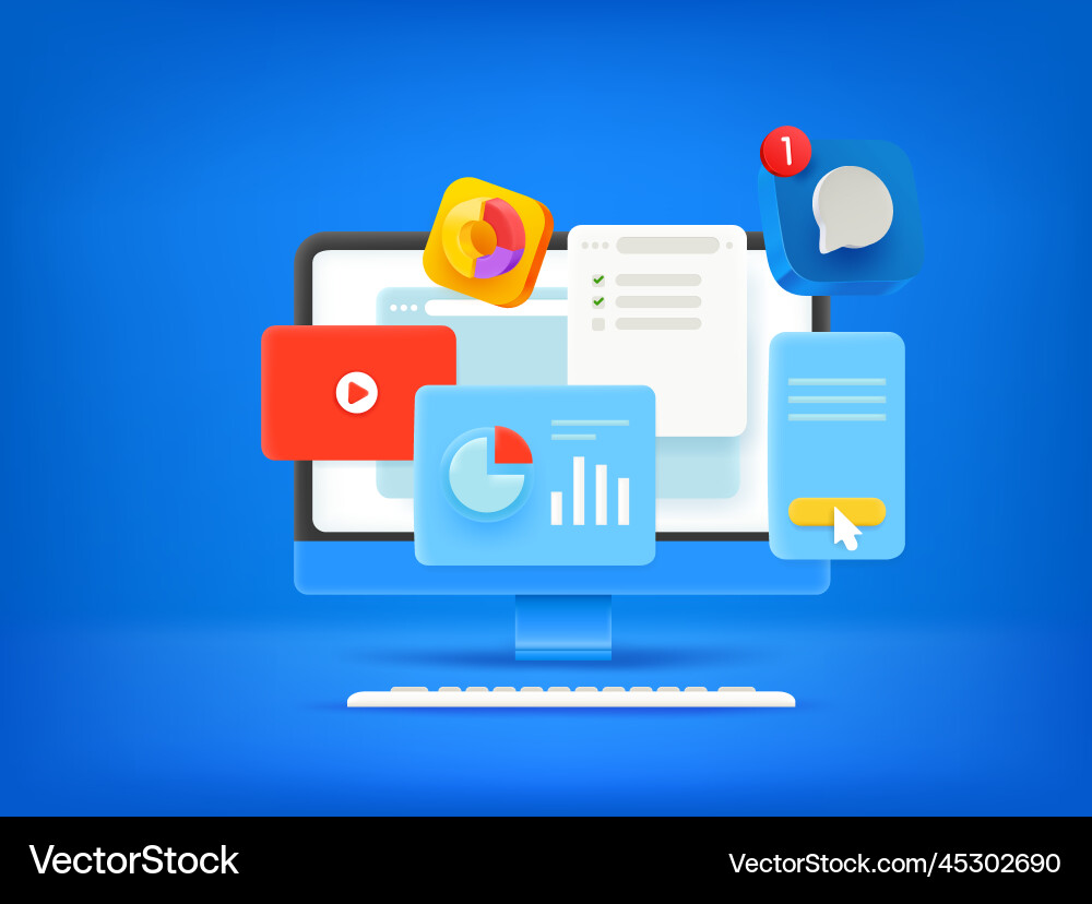 Working with computer 3d concept vector image