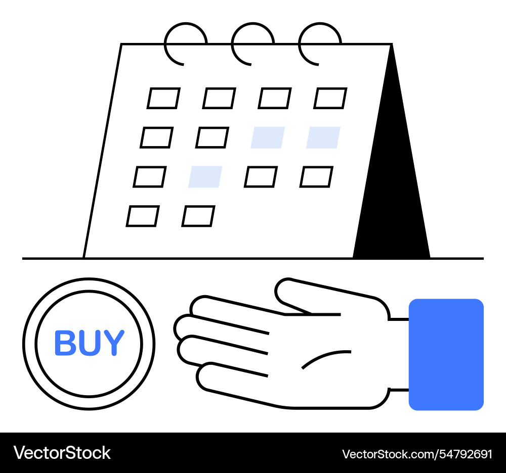 Calendar with hand gesturing buy button Calendar with hand gesturing buy button vector image
