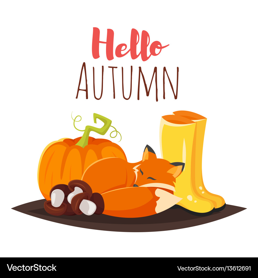 Cartoon style autumn background with fox pumpkin Vector Image