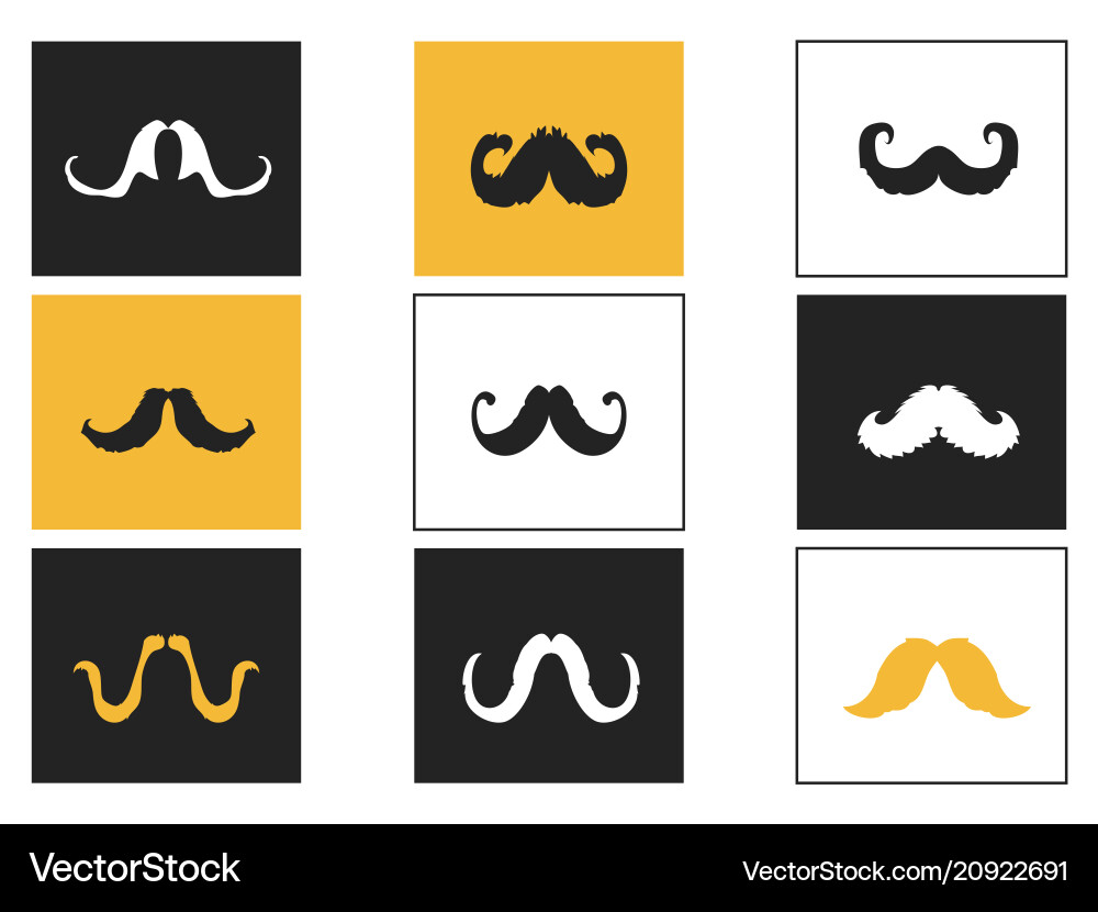 Curly mustache square button icons set Curly mustache square button icons set vector image