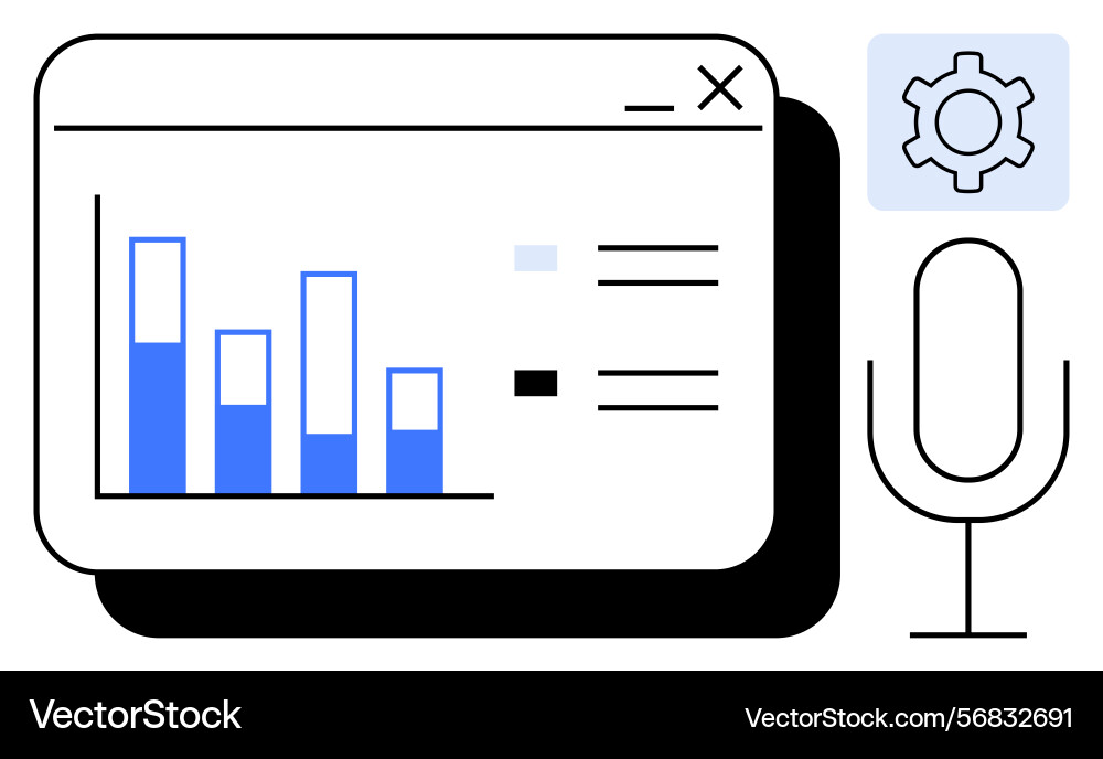 Data dashboard with bar chart microphone icon Data dashboard with bar chart microphone icon vector image