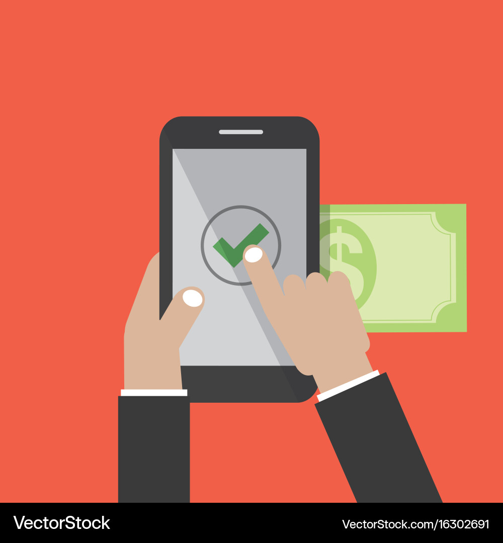 Hands using internet banking on smart phone vector image