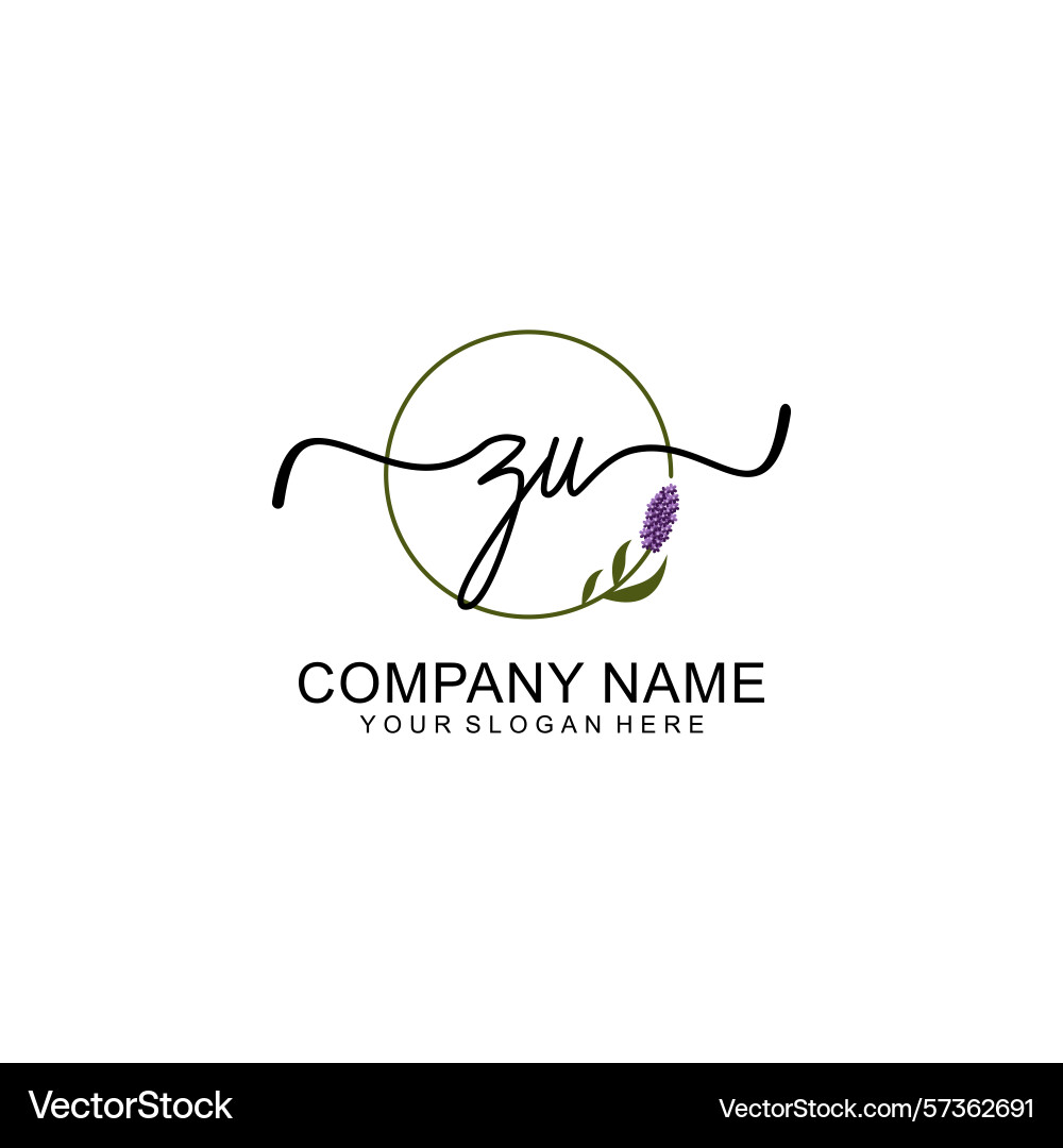 Handwritten zu initial logo with circle Vector Image