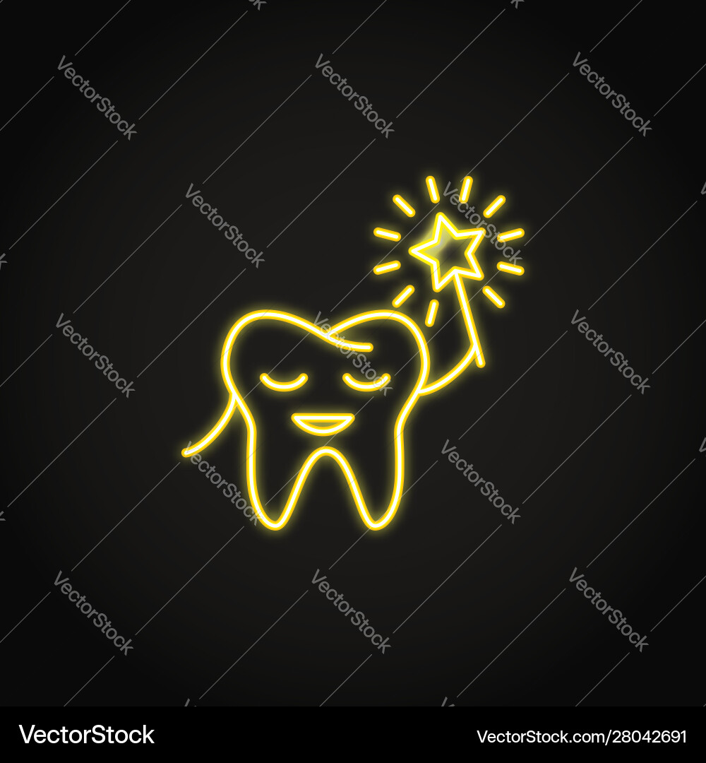 Neon smiling tooth icon in line style Neon smiling tooth icon in line style vector image