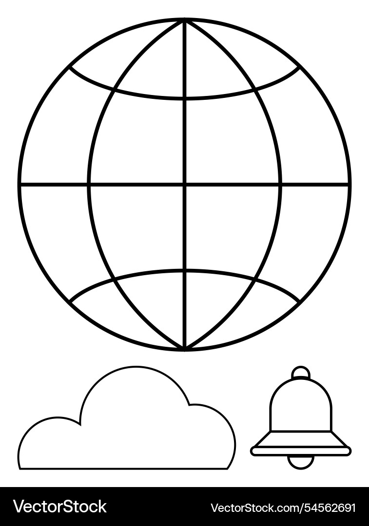 Outline globe cloud and notification bell icons Vector Image