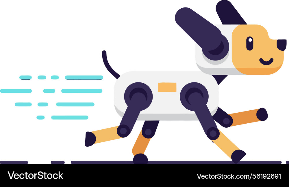 Playful robotic dog running swiftly in a flat Playful robotic dog running swiftly in a flat Vector Image