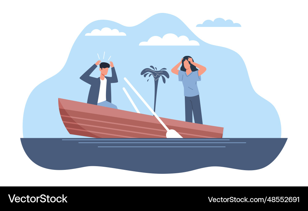 Rowboat is sinking man and woman Rowboat is sinking man and woman vector image